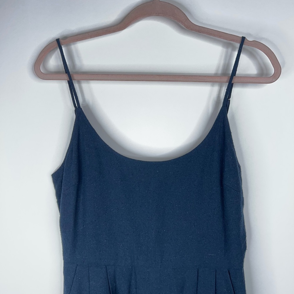 Jenni Kayne Rove Dress Silk Navy Blue Midi Dress Pockets Textured Classic Small - Picture 2 of 12